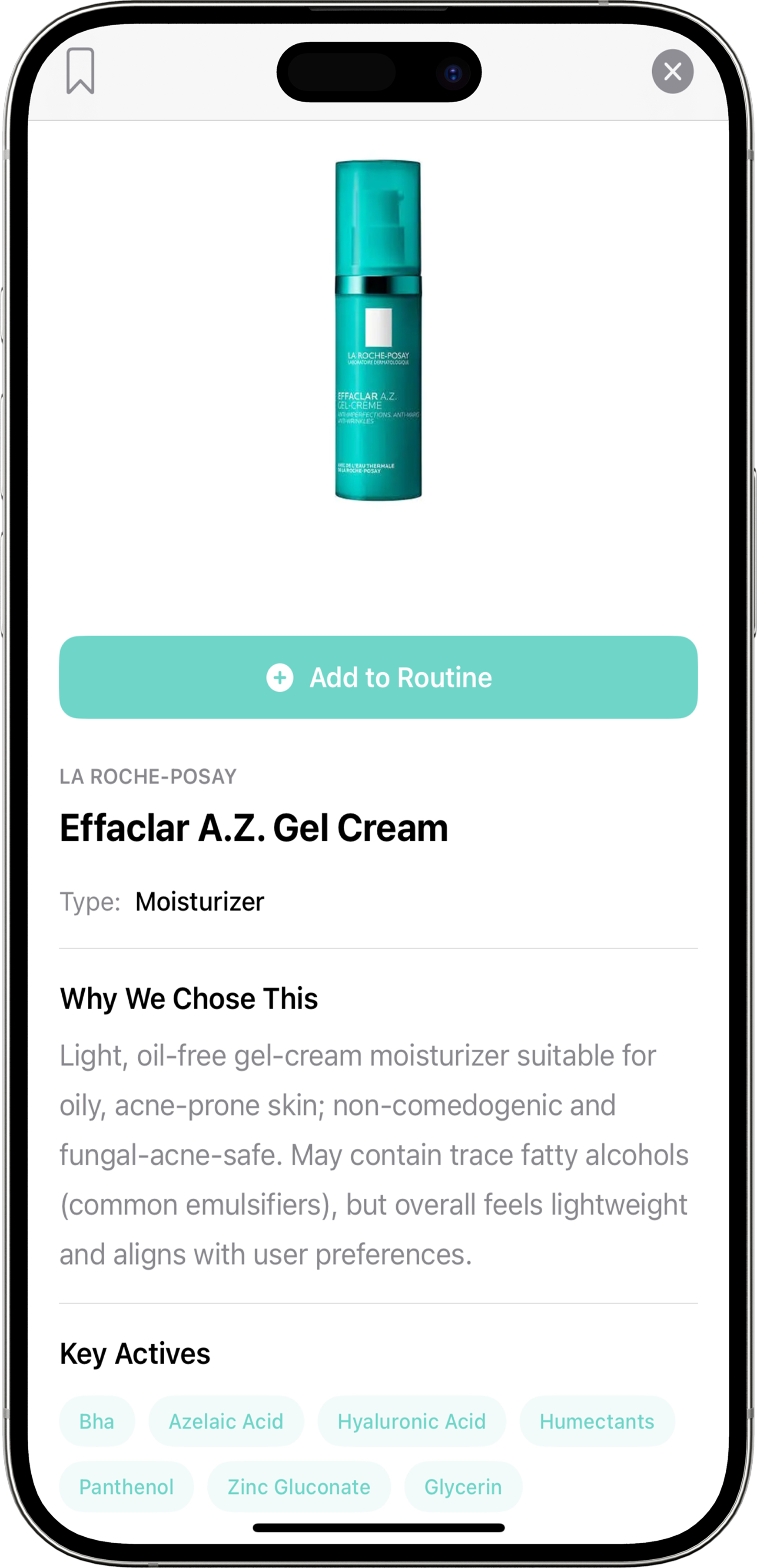 Freya product scanner showing ingredient match for your skin