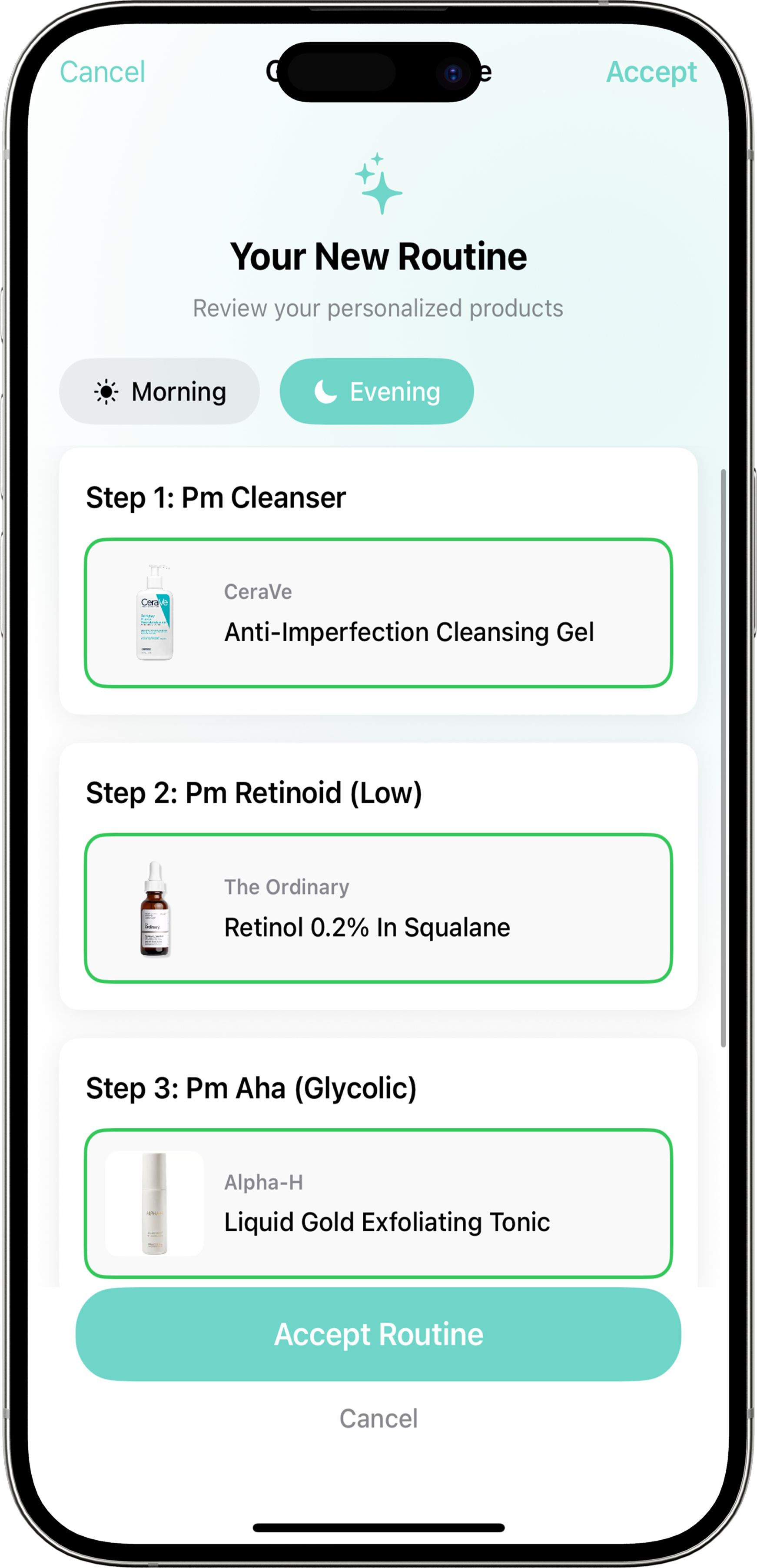 Freya personalized AM and PM skincare routine
